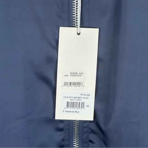 Zoe Karssen Navy Long Satin Bomber Jacket Big in Japan Size XS NWT $325 - Picture 14 of 14